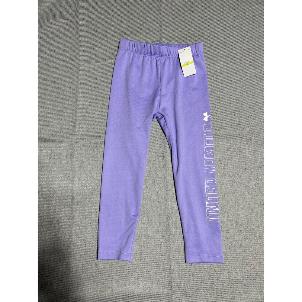 Youth Under Armour Leggings Girls 4 Purple Logo Athletic Activewear Pants Sporty